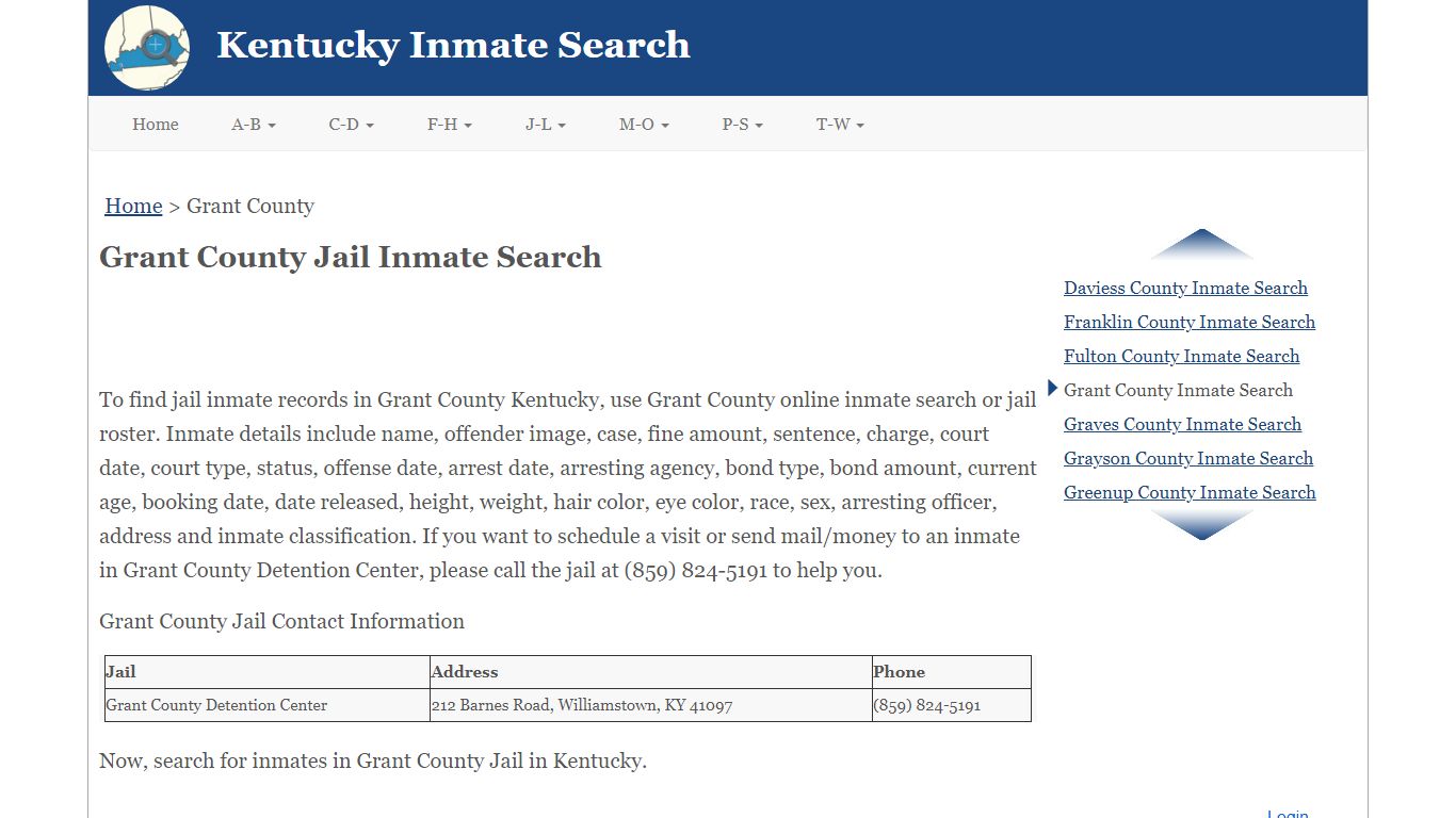 Grant County KY Jail Inmate Search